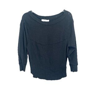 We the Free Black Thermal Waffle Knit Boat Neck Sz Small Boho Hippie Festival